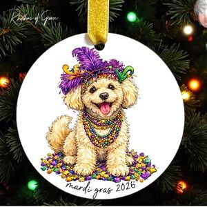 Mardi Gras Golden Doodle Christmas Ornament – Dog Lover Keepsake, Personalized